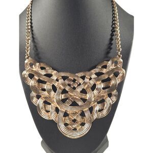 Ribbon Bib Gold Tone Necklace